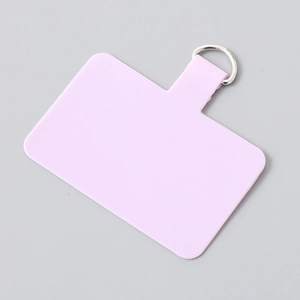Slim lavender TPU phone lanyard patch with silver metal D-ring for secure case connection