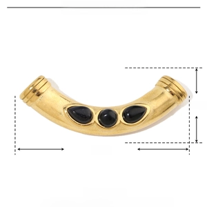 Detail view of 39mm stainless steel connector charm with black natural stone inlay