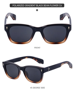 Macro view of polarized gradient lenses with black and tortoiseshell square frames