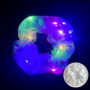 Detail showing the internal LED light strip inside the colorful mesh fabric scrunchie