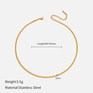 Flat lay detail showing 3mm gold Cuban chain length and stainless steel specs