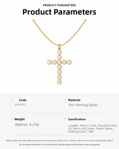 Detailed product specifications for S925 sterling silver cross necklace with shell pearls
