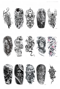 Detailed sheet showing various 3D temporary waterproof tattoos with wolf and lion motifs