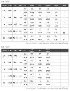 Detailed size guide table for women's short sleeve knit top and casual pants set clothing