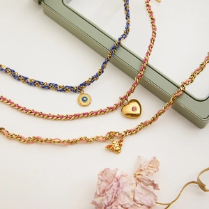 Bracelets tressés en acier inoxydable doré 18K avec pendentifs oeil, coeur et abeille