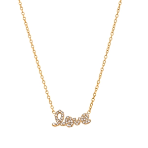Elegant gold stainless steel necklace with sparkling rhinestone Love letter pendant charm