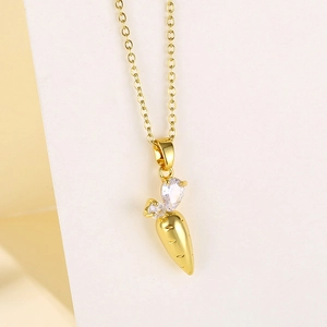 Collier Pendentif Carotte Acier Inoxydable Plaqué Or Zircon Petit Mignon Minimaliste Bijoux Pour Femmes Filles