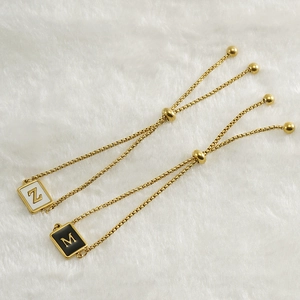 Adjustable 18K gold plated stainless steel square initial bracelets with Z and M charms