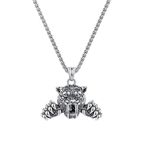 Collier avec pendentif tête de tigre en acier inoxydable pour homme avec chaîne épi rétro