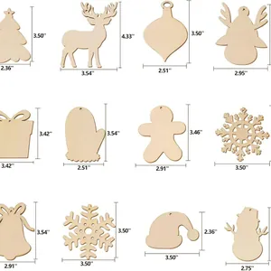 Detailed size chart showing dimensions for 12 Christmas gingerbread tree ornaments in inches