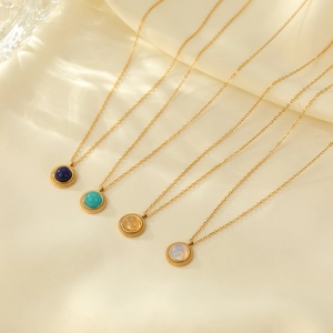 Collier Pendentif Planète Saturne en Acier Inoxydable pour Femme Plaqué Or Faux Pierre de Lune Strass Bijoux de Mode