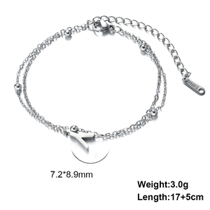 Silver double-layer stainless steel bracelet with capital letter Y pendant and small beads