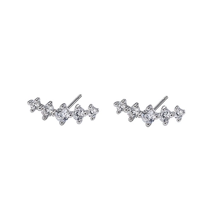 Sparkling sterling silver curved crawler earrings with five brilliant white zircon stones
