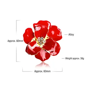 Exquisite red enamel flower brooch with rhinestones and 60mm alloy floral design