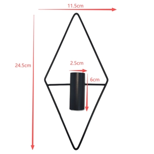 Detailed dimension guide for black geometric diamond-shaped wall vase in metal finish