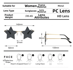 Detailed dimension guide for rimless metal sunglasses with high-definition PC lenses