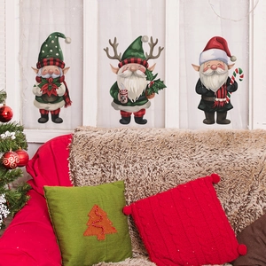 Christmas gnomes wall decals with reindeer antlers and candy canes for festive home decor