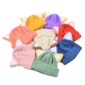 Cozy knit kids' beanie with fox ears, soft winter hat in multiple vibrant colors