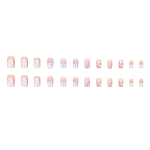 24-tlg. Stern-Drucknägel mit blauen Wellenlinien und French-Tips in quadratischer Form