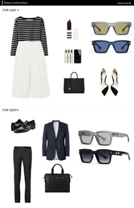 Formal attire set featuring stylish square sunglasses and matching fashion accessories