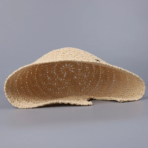 Breathable handmade raffia straw sun hat for women with fine crochet wave pattern