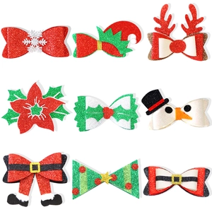 Christmas Hair Clips Glitter Bowknot Reindeer Antler Snowflake Santa Hat Xmas Holiday Hair Accessories For Kids Girls