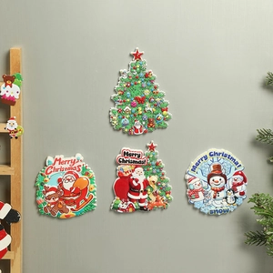 Christmas Refrigerator Magnet Resin Magnetic Decor For Fridge Door Festive Santa Snowman Reindeer Tree Cartoon Ornament