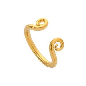 Détail d'une bague ouverte dorée style bandeau Sun Wukong en acier titane poli