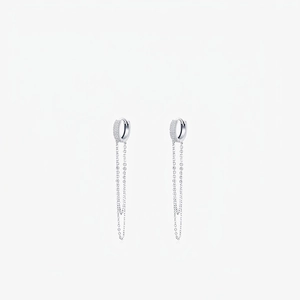 Orecchini A Cerchio Con Nappine Lunghe In Argento Sterling 925 Con Zirconia Cubica Micro Pavé Gioielli Geometrici Donna