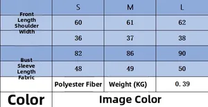 Detailed size guide for knitted three-quarter sleeve jacket in S, M, and L sizes