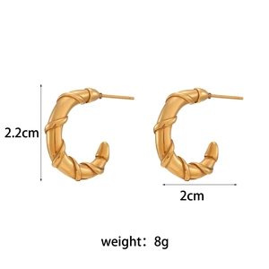 Vintage 18K gold plated titanium steel hollow C-shape double layer earrings 22mm x 20mm