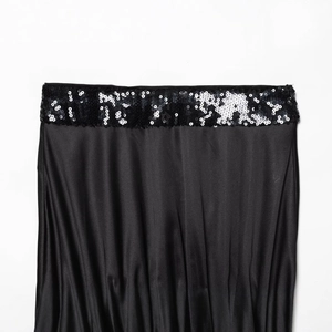 Chic black strapless top featuring sparkling sequins and smooth silk-like fabric texture