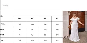 Size chart for plus size white sequin evening dress with puff sleeves and mermaid hem