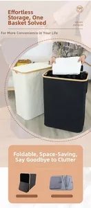 Detail of foldable oxford fabric laundry basket showing bamboo frame and support rods