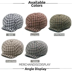 Detailed view of five color options for the plaid cotton newsboy cap in a grid layout