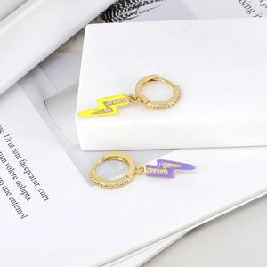 S925 silver needle lightning earrings with yellow and purple enamel and zircon inlay