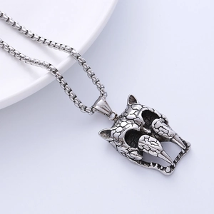 Retro stainless steel animal skull pendant necklace with intricate scale texture detail