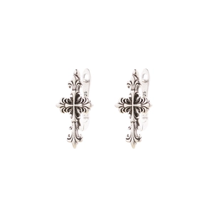 Vintage 925 sterling silver cross hoop earrings with gothic floral design in retro silver finish