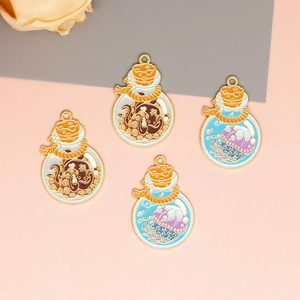 Golden enamel charms featuring octopus and jellyfish in glass bottles for jewelry DIY