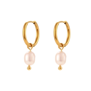 18K gold plated stainless steel hoop earrings with light pink freshwater pearl charms