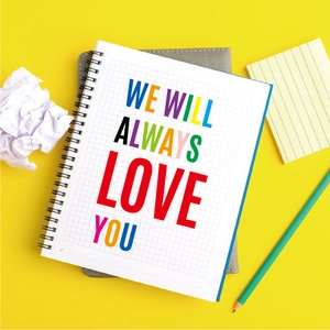 Waterproof vinyl letter stickers with colorful typography design on grid notebook page