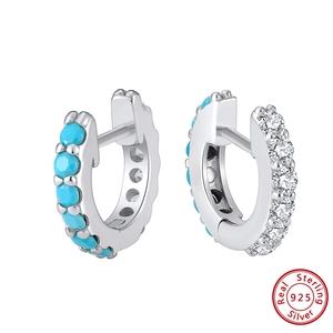 Elegant S925 sterling silver earrings with turquoise gemstones and white cubic zirconia