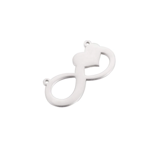 Polished silver stainless steel infinity heart charm pendant for DIY jewelry making