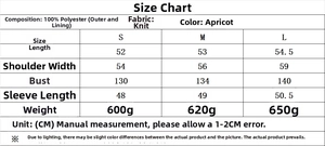 Detailed size chart for the heart print fleece jacket with measurements in centimeters