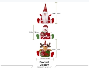Detailed size chart for Christmas Santa, Snowman, and Reindeer fabric plush hanging ornaments