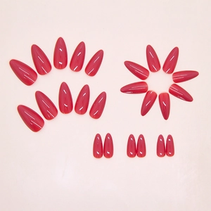Glossy magenta almond-shaped press-on nail set with 24 pieces in various sizes