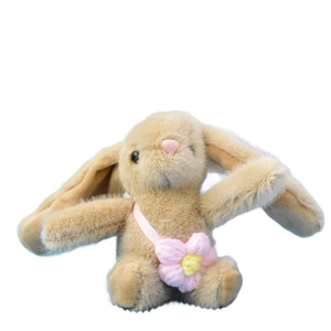 Cute beige plush bunny pendant keychain with pink knit flower bag for backpack charm