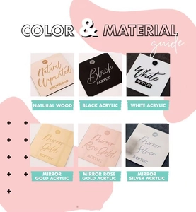 Color and material guide showing wood and acrylic options for Christmas cake toppers
