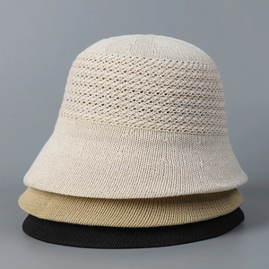 Detailed knit texture and hollow design of sun hats in cream, khaki, and black colors