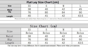 Detailed size chart for sexy sequined two-piece skirt set showing waist and hip measurements